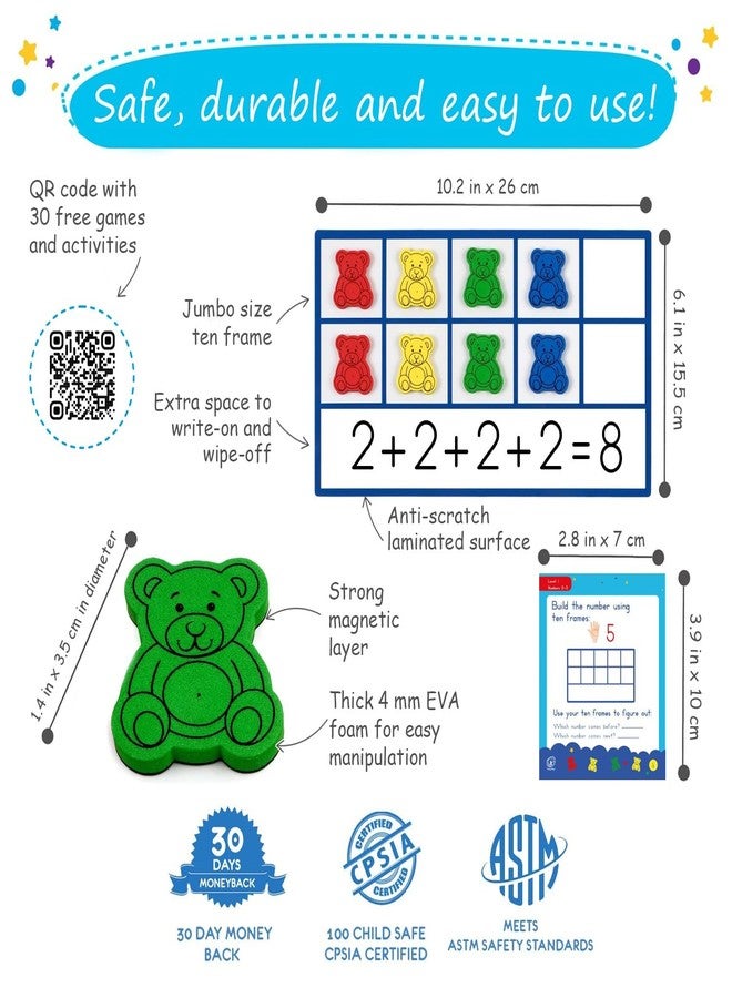 Simply magic 130 PCS Jumbo Magnetic Ten Frames Activity Set with Counting Bears, Math Manipulatives for Kindergarten, PreK, Preschool, Counting Bears Class Set, Math Counters Games for Kids, Homeschool Supplies - Image 4